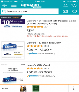 lowes coupon on amazon