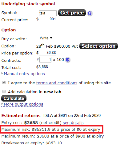 selling put example tsla