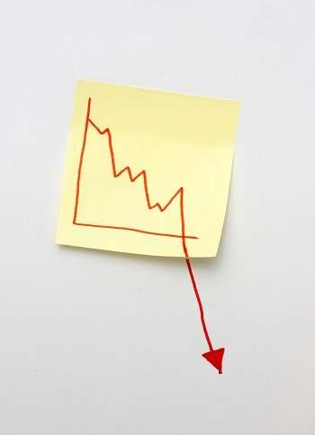 A sticky note with a graph drawn going downward