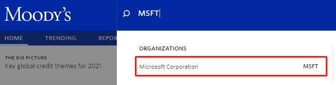 searching msft on moody's