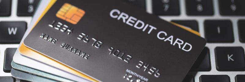 Closeup of credit cards and a keyboard
