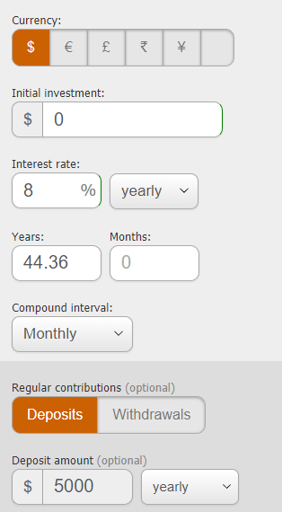 Calculating returns on $5000 per year investment