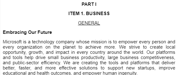Microsoft general business description

