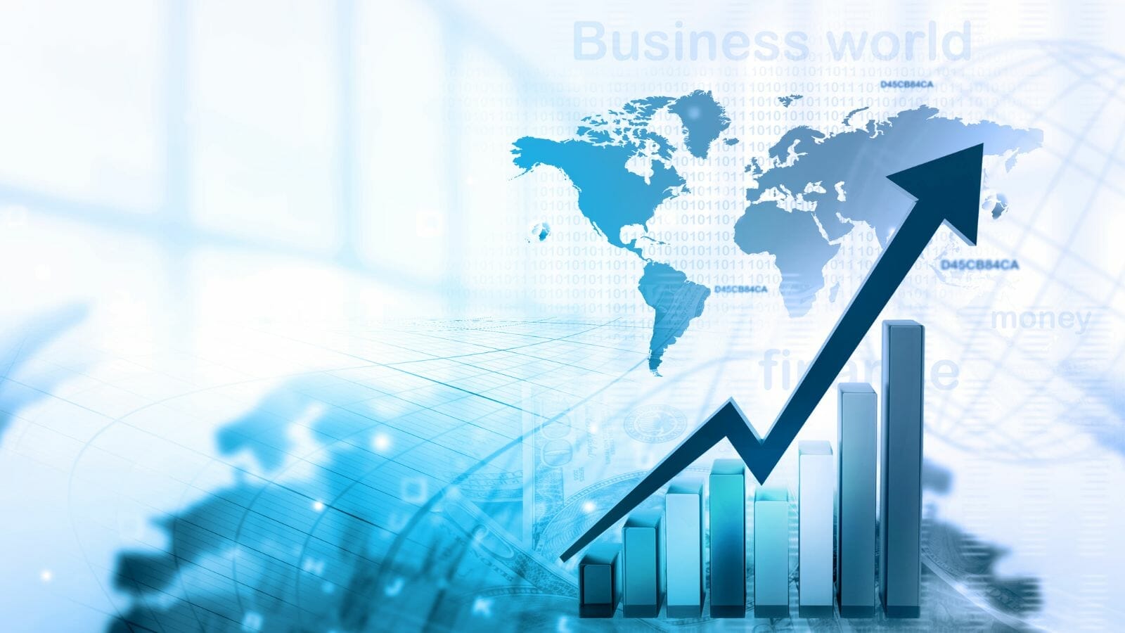 A graph with a growing arrow of the business world