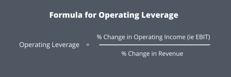 formula for operating leverage = % change in operating income / % change in revenue