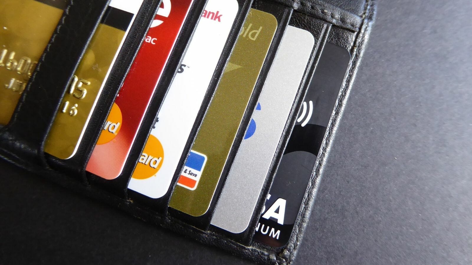A close-up of several credit cards


