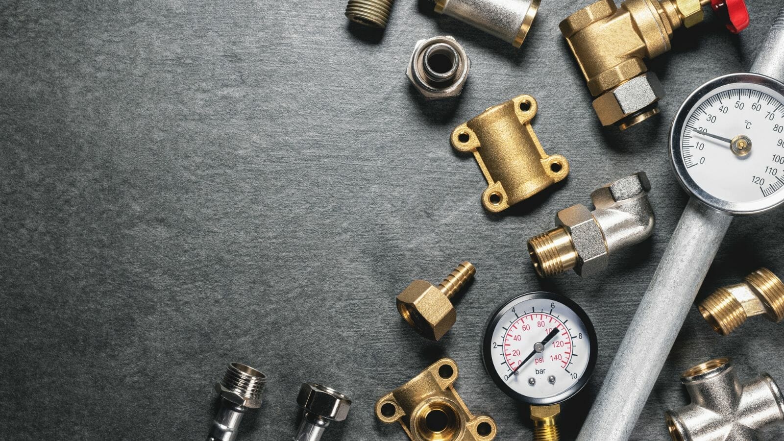 A close-up of various metal parts