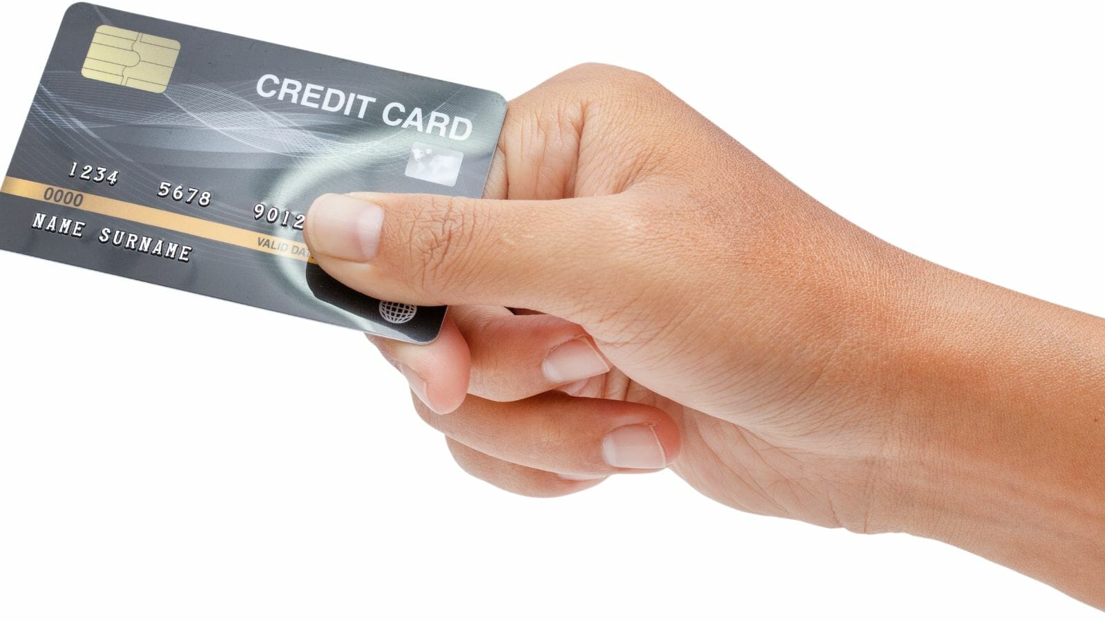 A hand holding a credit card

