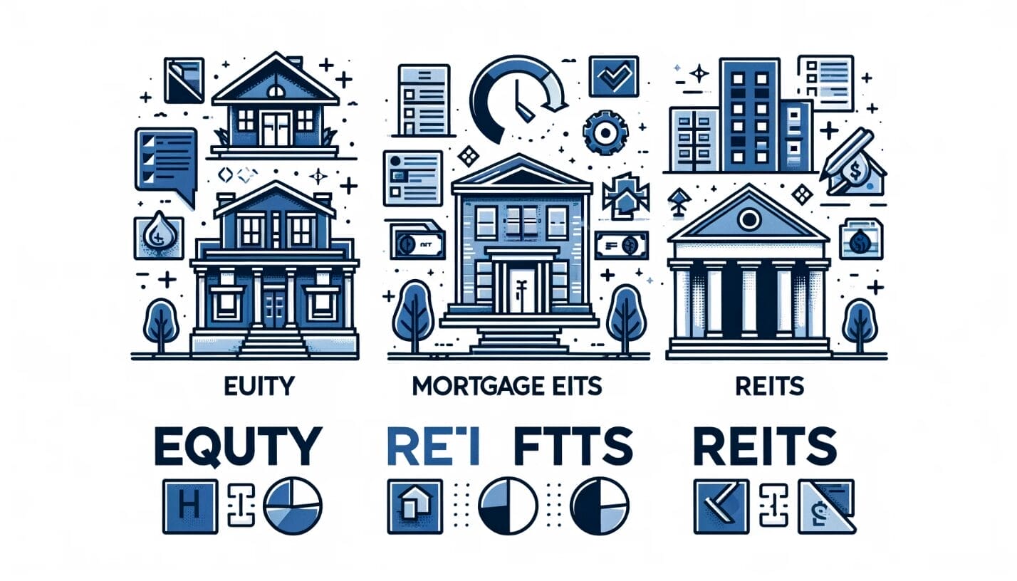A group of blue buildings symbolizing equity, mortgage and standard reits