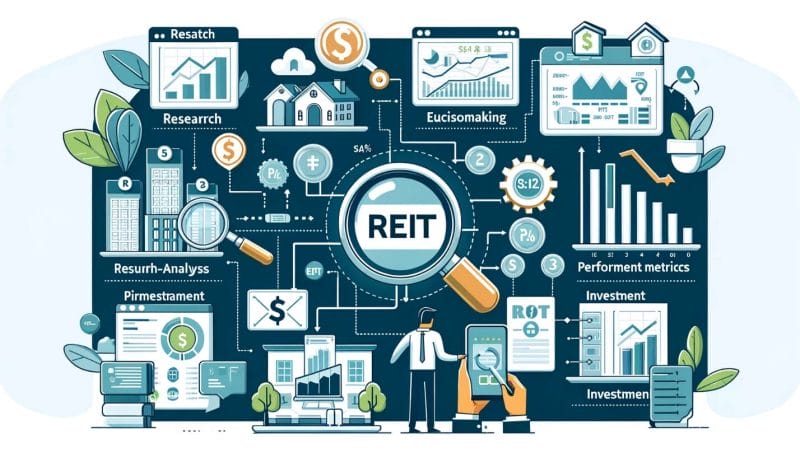A person looking at a magnifying glass with REIT written in it