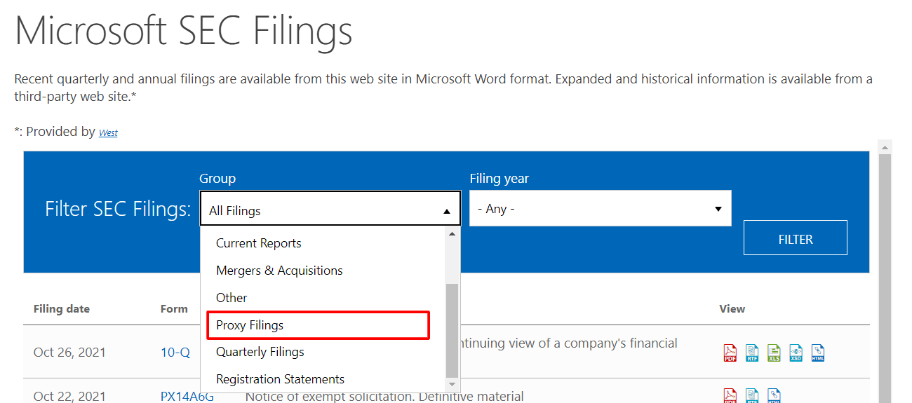 microsoft sec filings searching for proxy filings