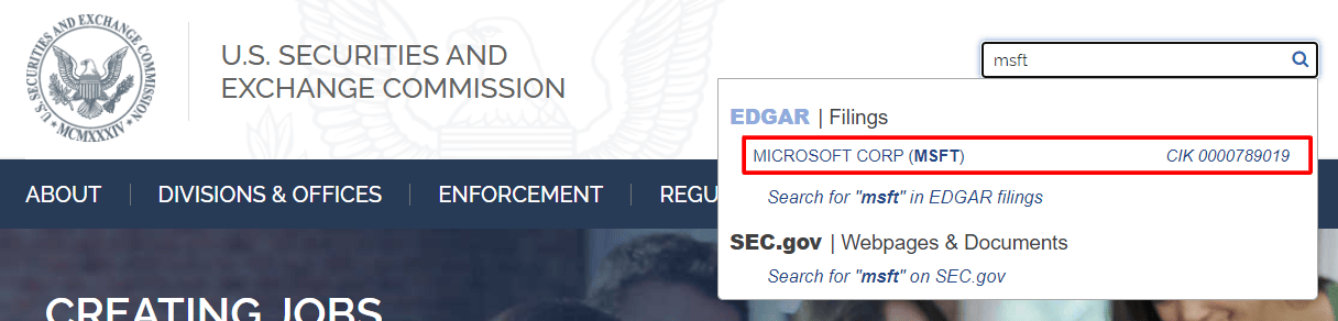 us securities and exchange commission website searching for microsoft
