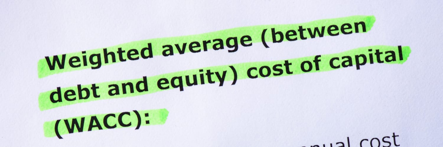 highlighted words saying "Weighted average (between debt and equity) cost of capital (WACC):"