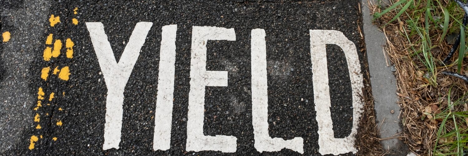 Yield text on a road