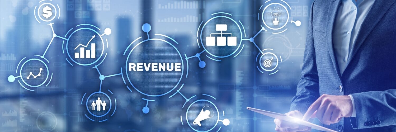 A futuristic graphic saying revenue