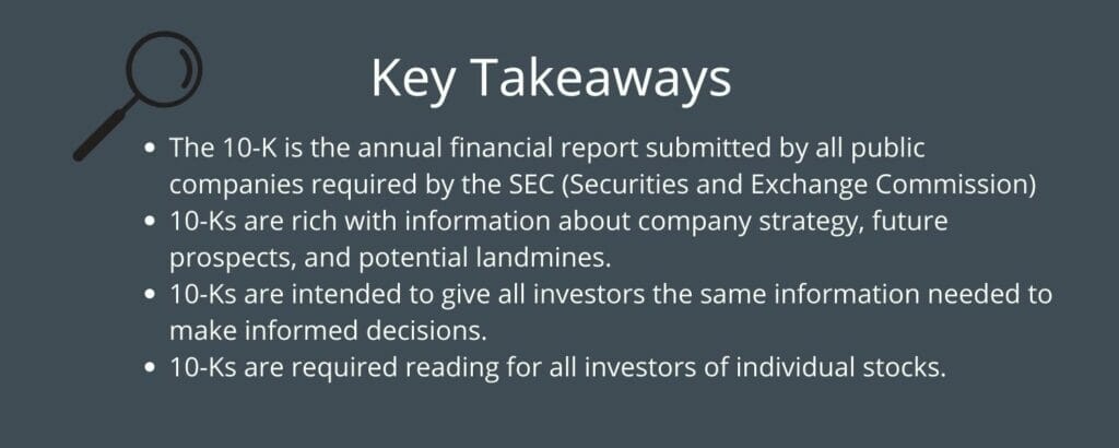 key takeaways concering reading 10-ks