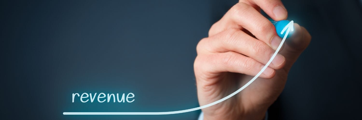 Graphical user interface, website with the word revenue on a blackboard