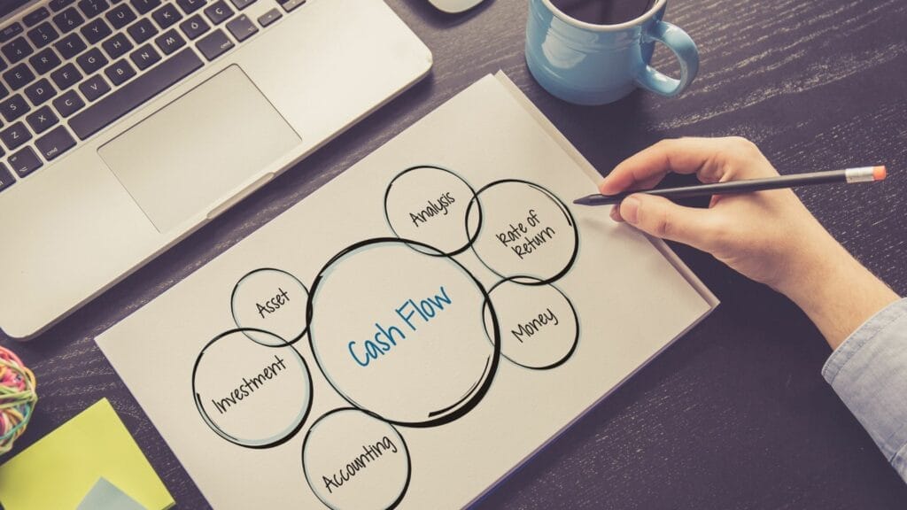 Person sketching bubble chart with cash flow at the center