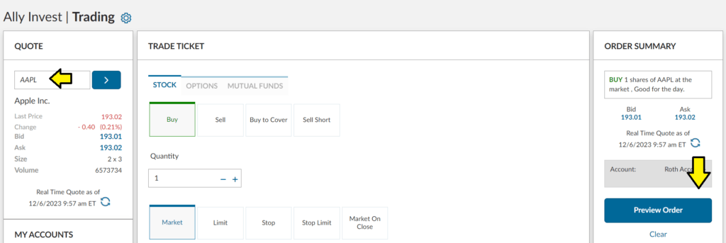 trading stocks on ally website
