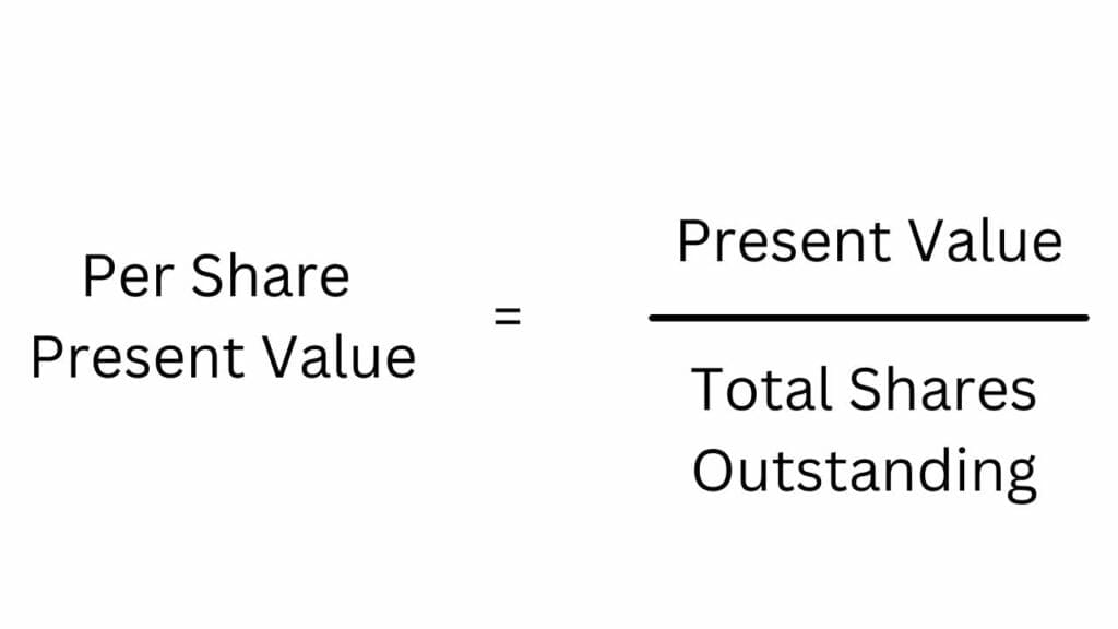 Equation of per share present value equals present value over total shares outstanding