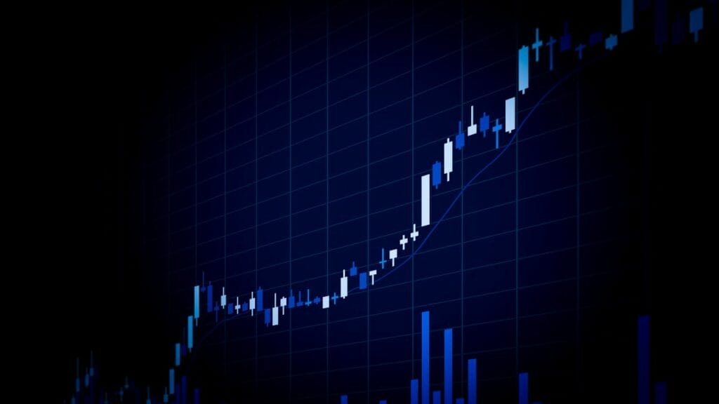 a stock candlestick chart going up